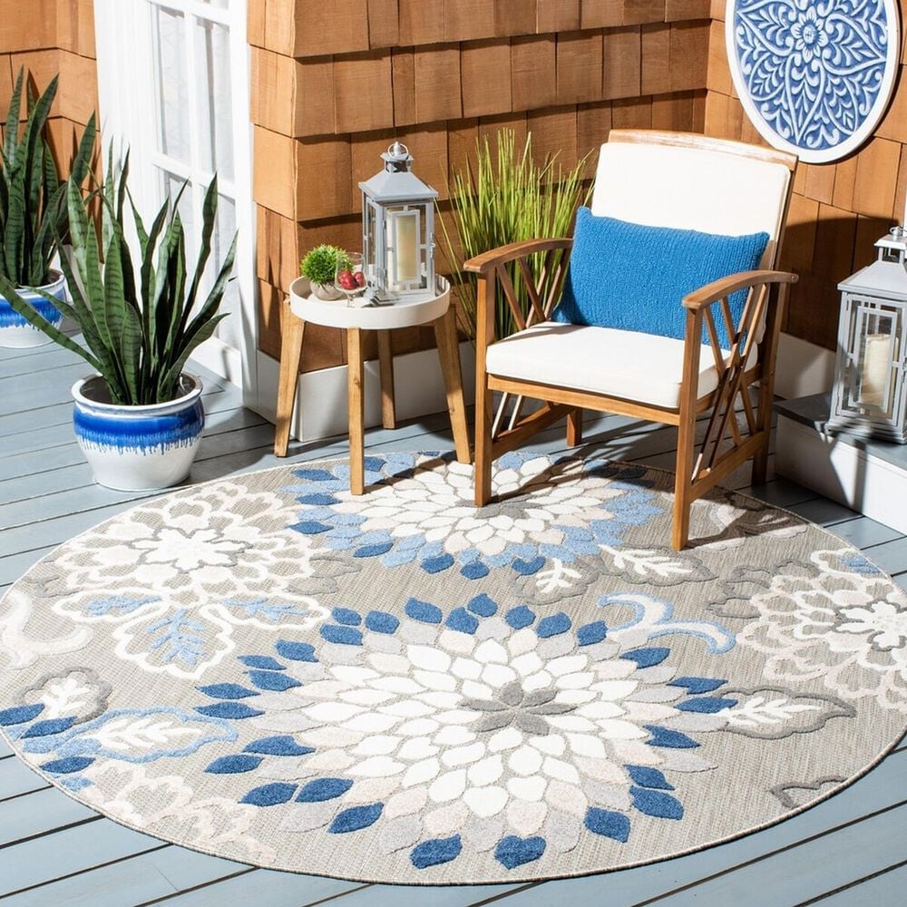 Safavieh Cabana 6&#39;7&quot; Round Grey and Blue Area Performance Rug, , large