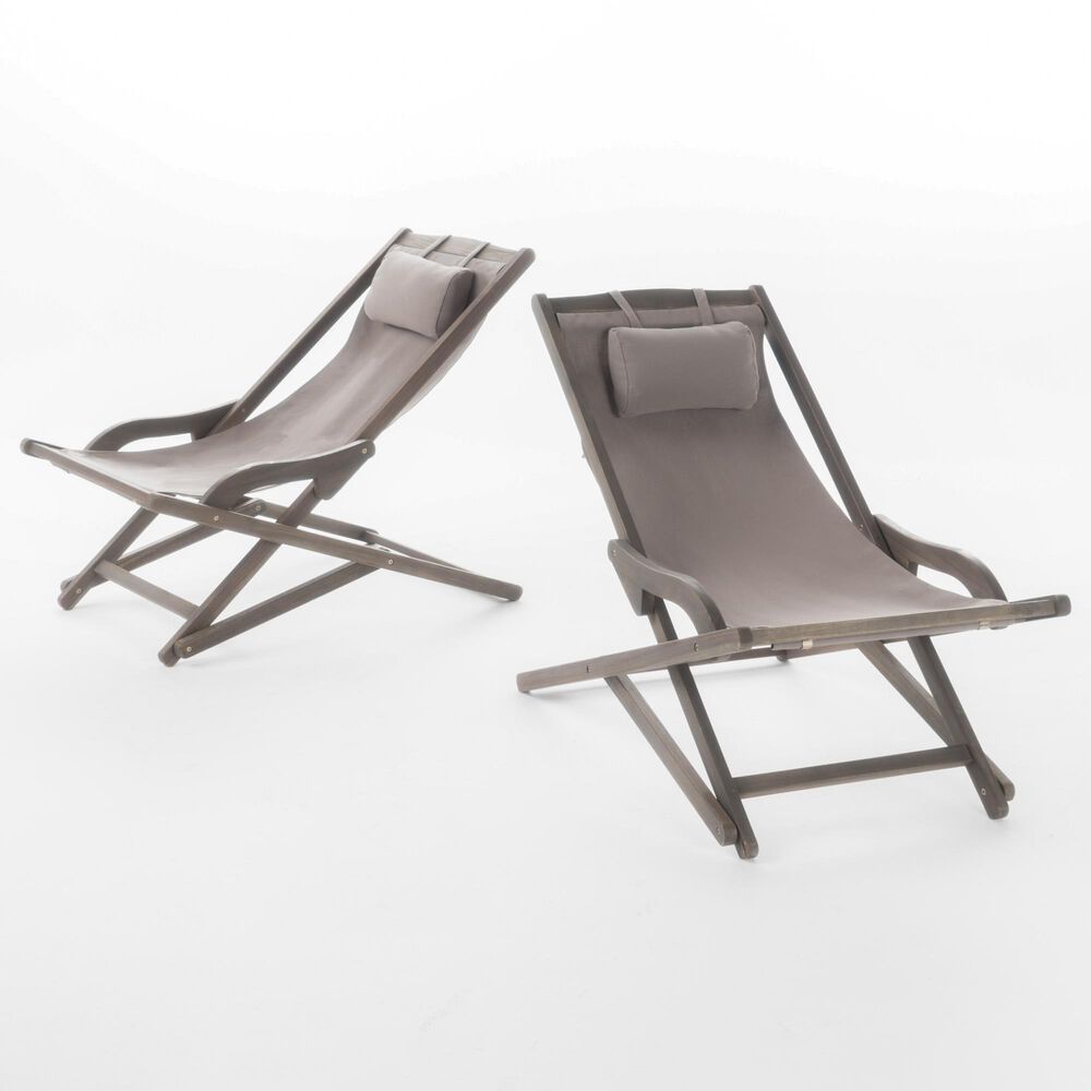 Hearth and Haven Nikki Outdoor Sling Chair with Pillow in Grey (Set of 2), , large
