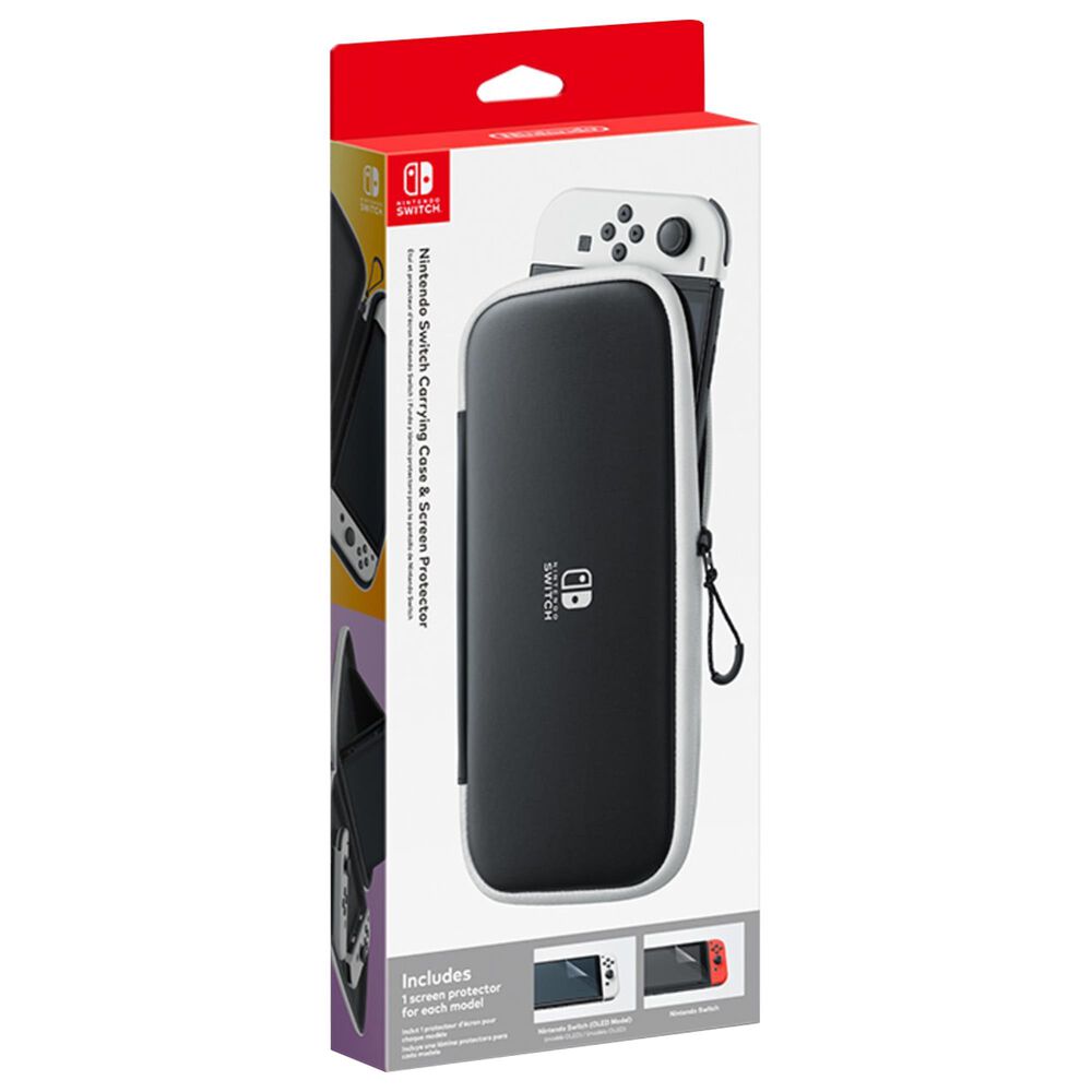 Nintendo Switch Carrying Case and Screen Protector in Black and White, , large