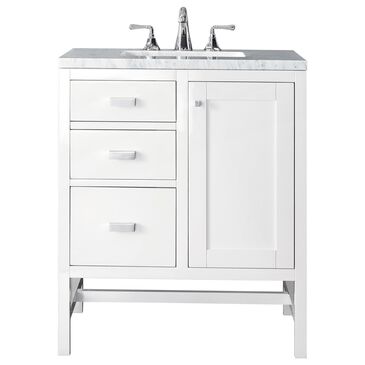 James Martin Addison 30" Single Bathroom Vanity in Glossy White with 3 cm Arctic Fall Solid Surface Top and Rectangular Sink, , large