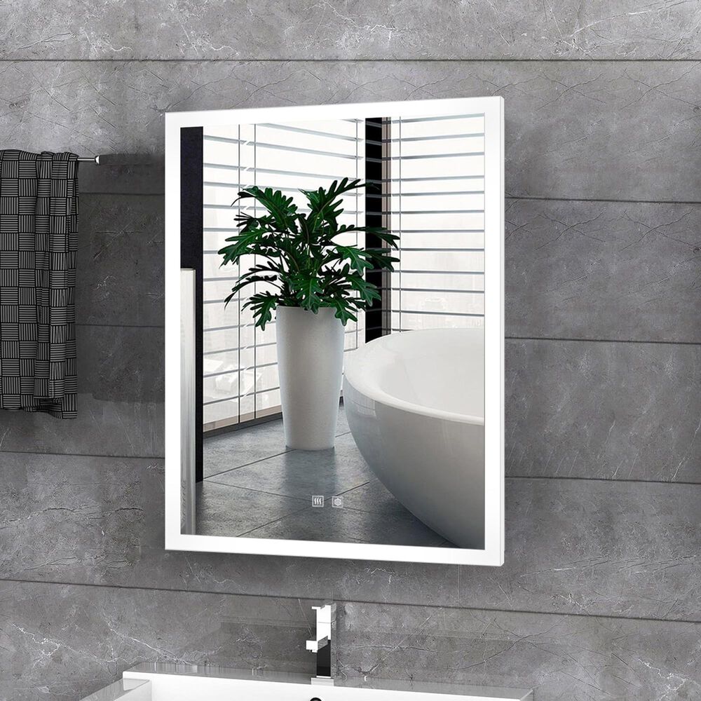 Lexora Home Aurorium 20" x 28" LED Vanity Mirror in White, , large