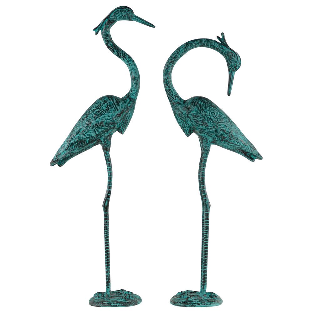 Maple and Jade Coastal Crane Garden Sculpture in Green &#40;Set of 2&#41;, , large