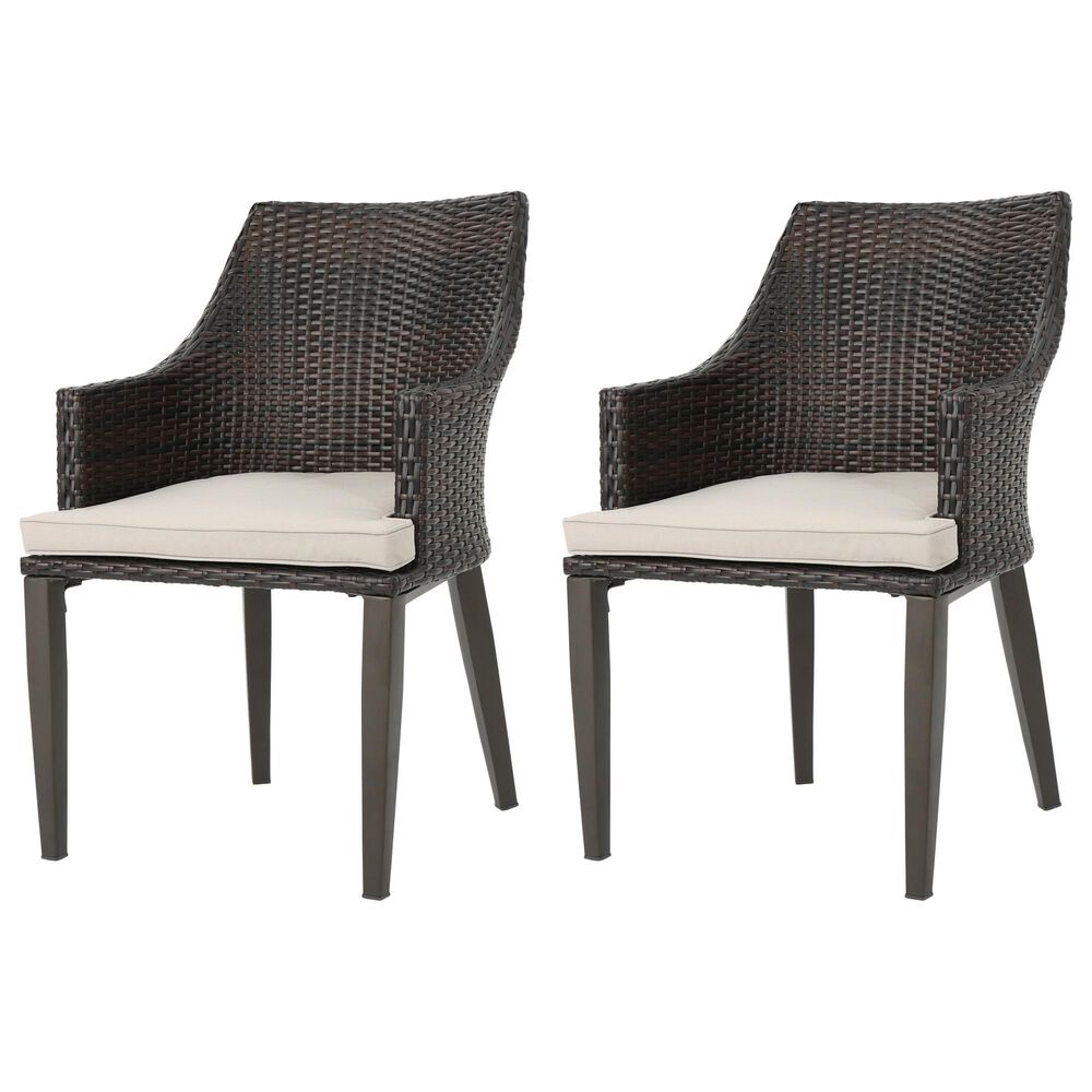 Hearth and Haven Hillhurst Outdoor Rattan Chair with Sloped Arms and Cushion in Brown &#40;Set of 2&#41;, , large