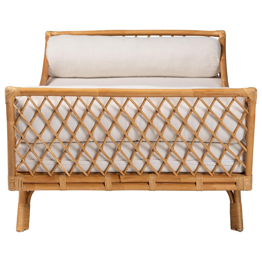 Baxton Studio Akemi Twin Rattan Daybed with Cushion in Light Honey, , large