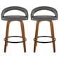 LumiSource Grotto Swivel Counter Stool with Grey Faux Leather Upholstery in Walnut Wood and Black (Set of 2), , large