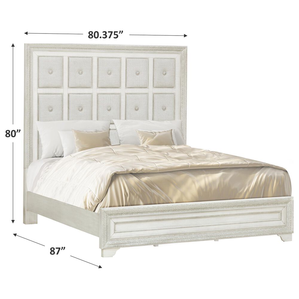 Nicolette Home King Panel Bed in White and Silver, , large