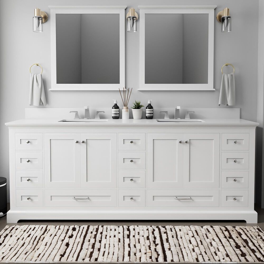 Lexora Home Dukes 84" Double Bathroom Vanity in White with 2 cm White Quartz Top and Rectangular Sinks, , large