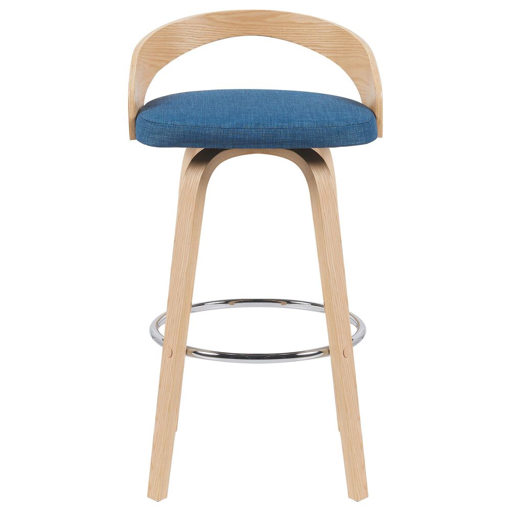 Armen Living Sonia Swivel Bar Height Stool with Blue Upholstery in Oak, , large