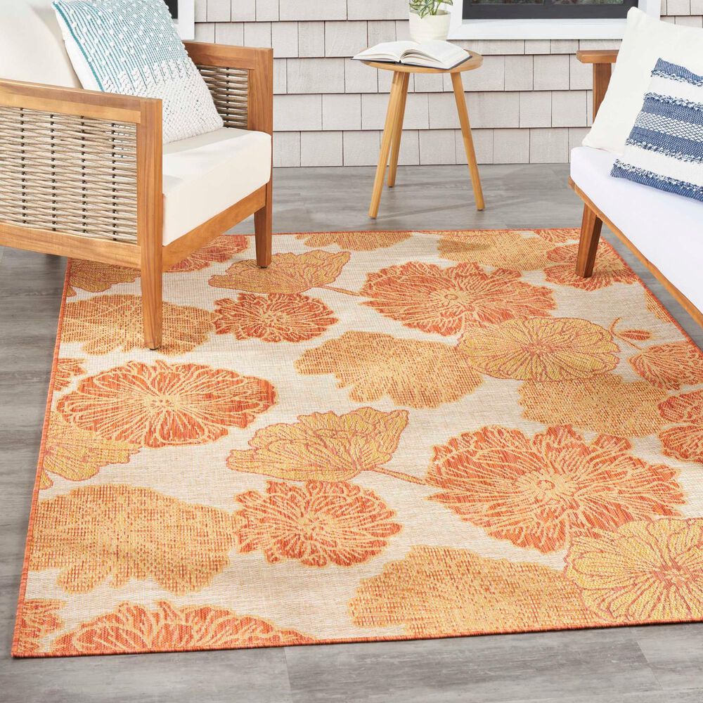 Nourison Garden Oasis Floral Coral 4&#39; x 6&#39; Indoor/Outdoor Area Rug, , large