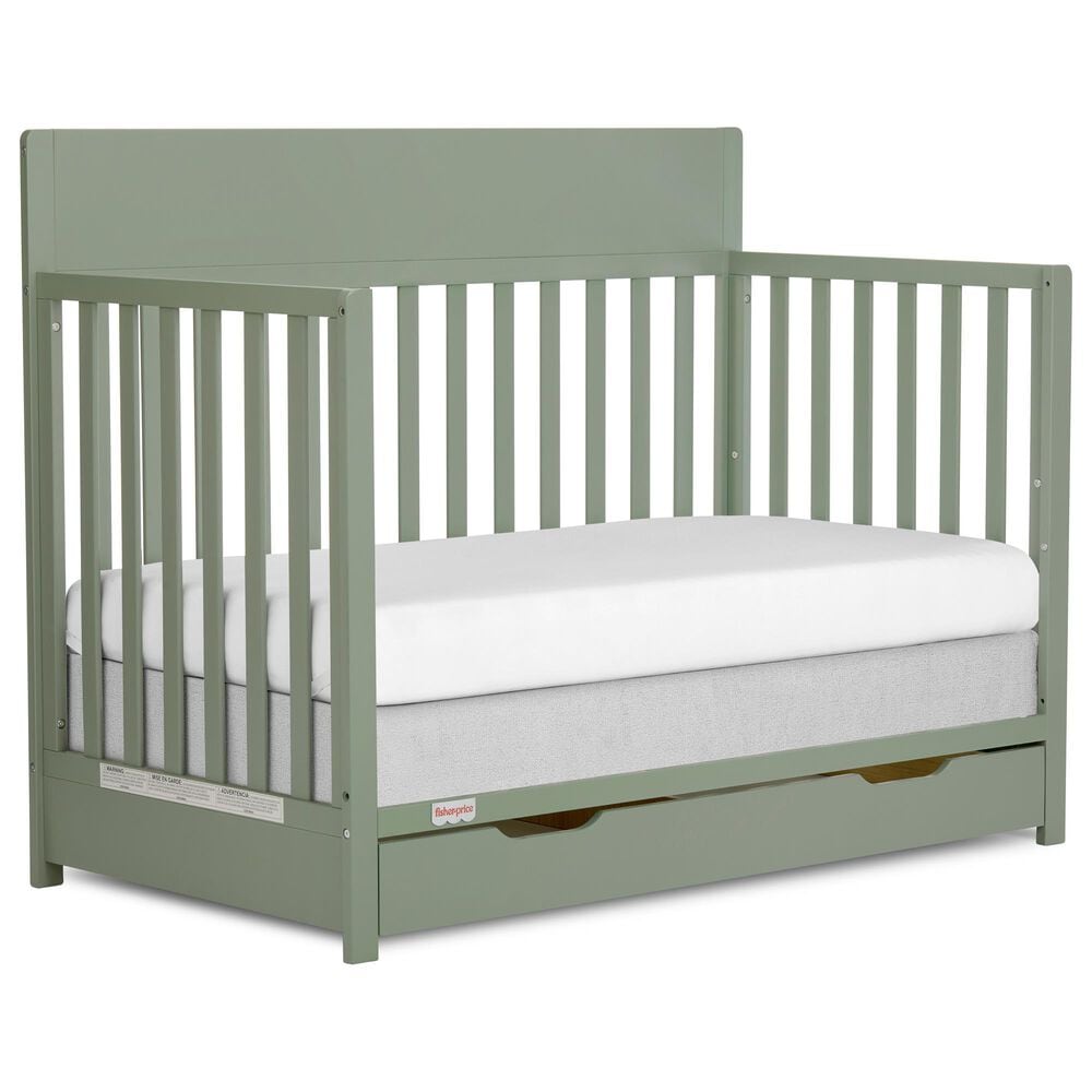 Evolur Meadowbrook 4-In-1 Convertible Crib with Drawer in Meadow Green, , large
