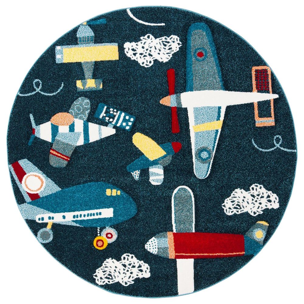 Safavieh Carousel CRK167 3" Round Navy and Ivory Kids Area Rug, , large