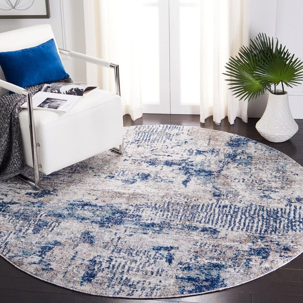 Safavieh Aston ASN712F 6&#39;7&quot; Round Grey and Navy Area Rug, , large