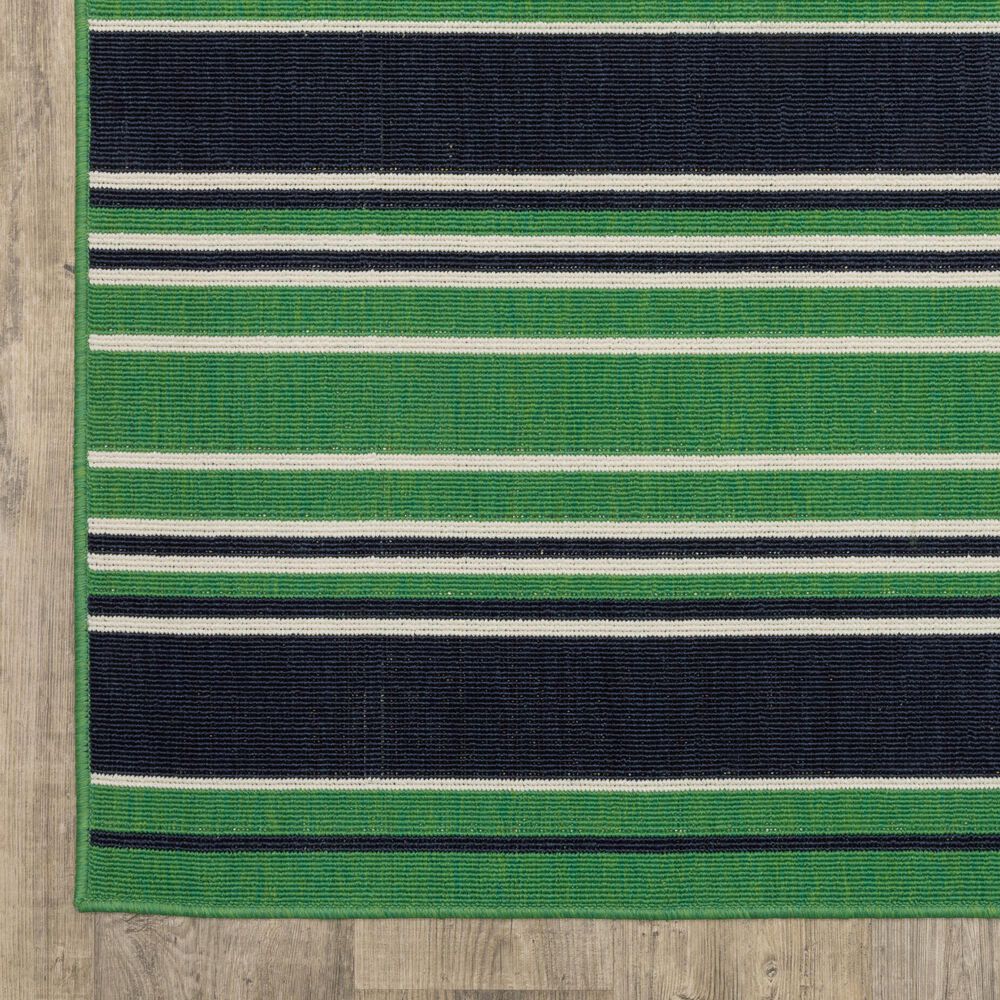 Oriental Weavers Havana Striped Green and Navy 1'10" x 7'3" Indoor/Outdoor Runner, , large