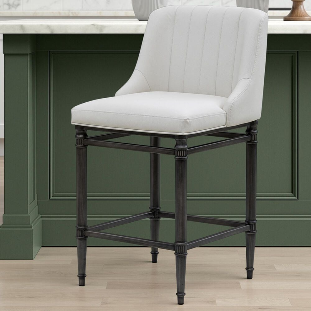 Armen Living Marvin Counter Height Stool with Ivory Upholstery in Antique Pewter, , large