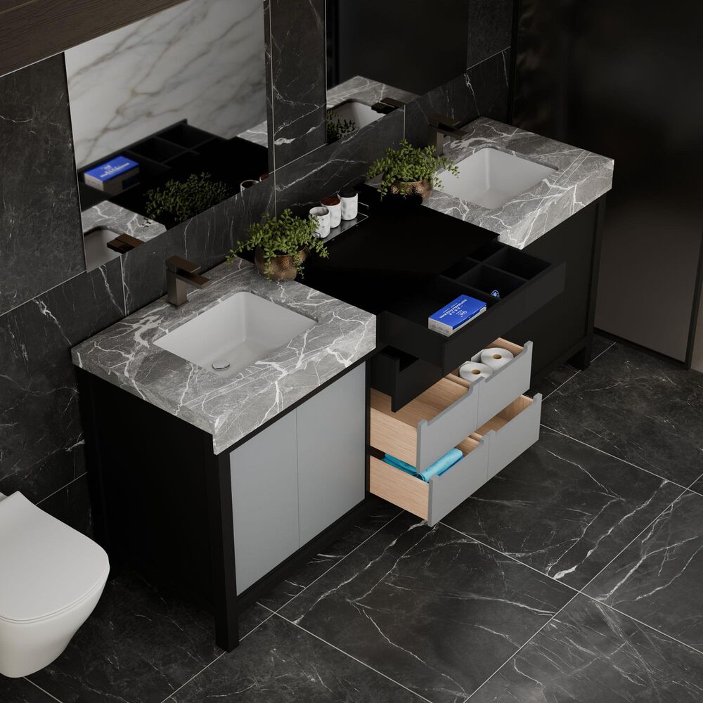 Lexora Home Zilara 80" Double Bathroom Vanity in Black and Grey with 11 cm Castle Grey Marble Top and Rectangular Sinks, , large