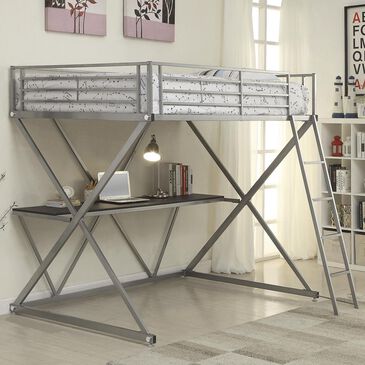 Pacific Landing Full Workstation Loft Bed with Desk in Silver, , large