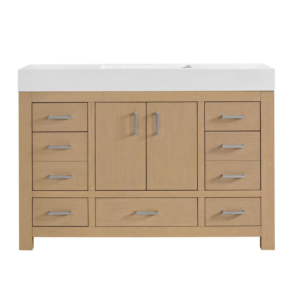 37B Alanya 48" Single Bathroom Vanity in Warm Oak with White Composite Stone Top, , large