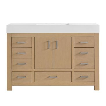 37B Alanya 48" Single Bathroom Vanity in Warm Oak with White Composite Stone Top, , large