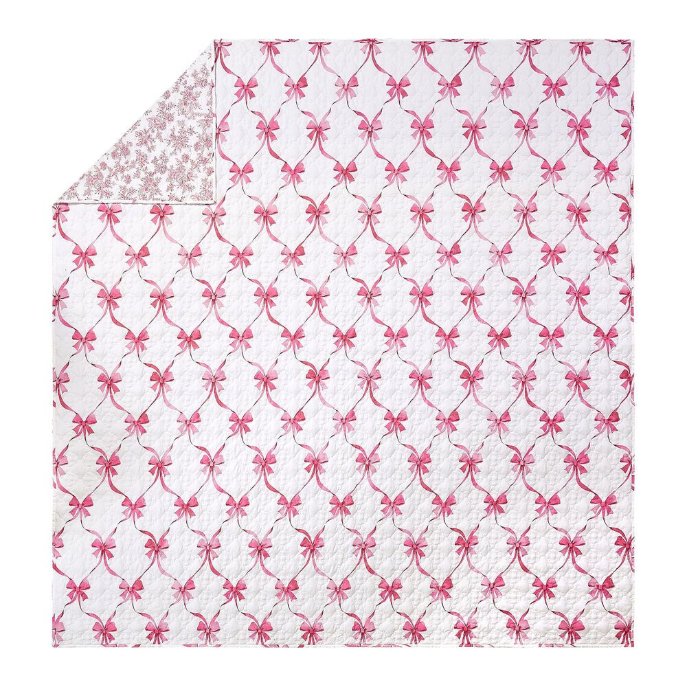 Peking Handicraft Abigail 2-Piece Bow Twin Quilt Set in Pink and White, , large