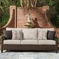Ashley Monterey Point Stationary Sofa with Beige Cushions in Dark Brown, , large