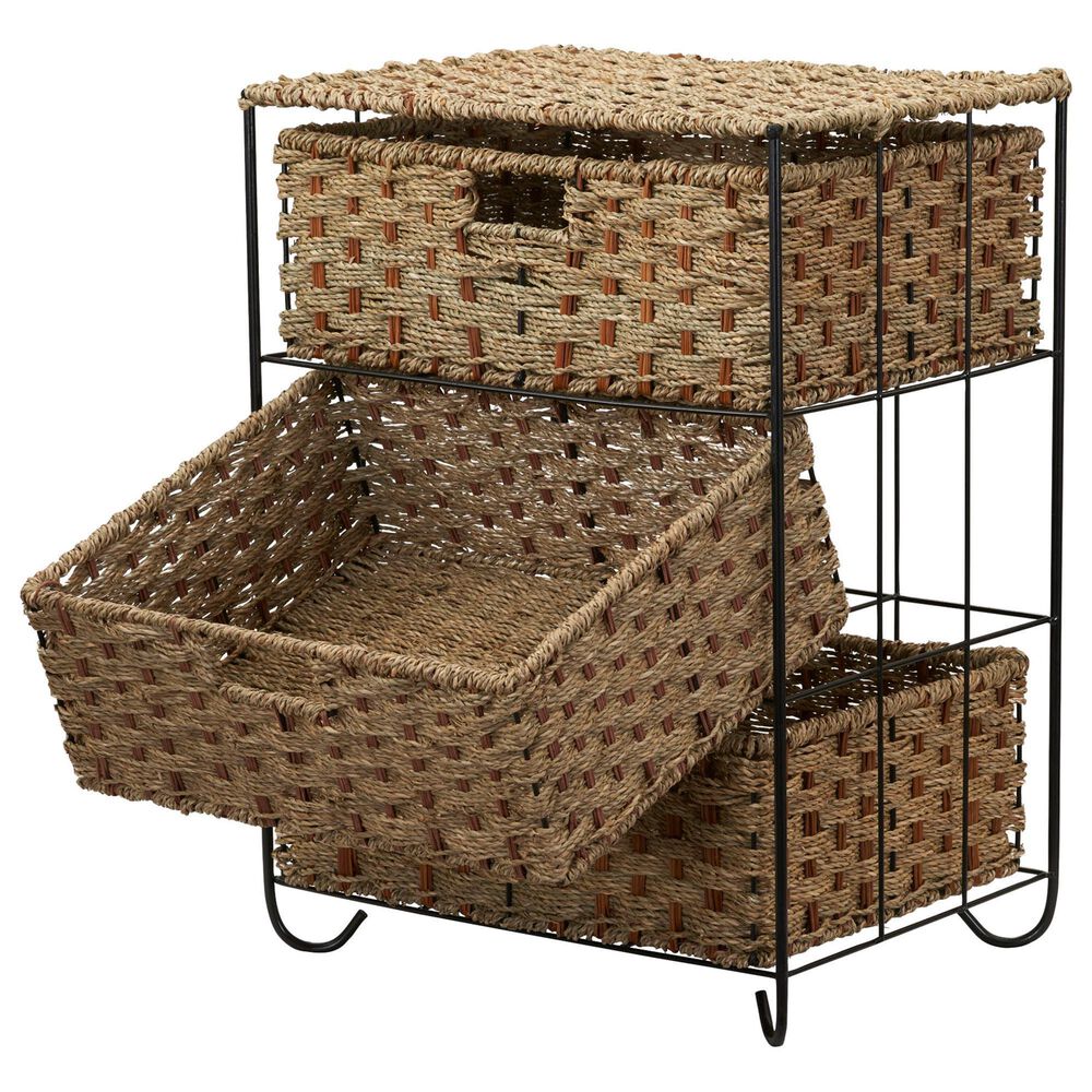 Household Essentials 3-Drawer Wicker Storage Chest in Brown, , large