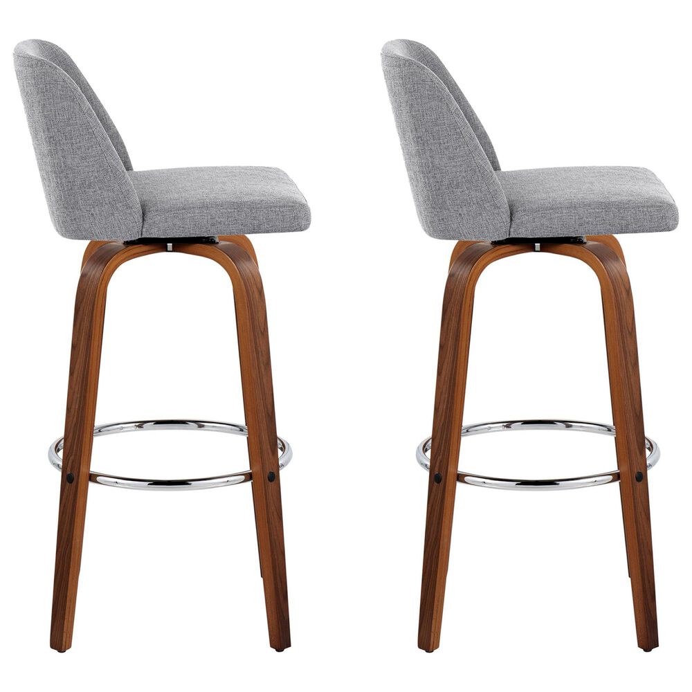 LumiSource Toriano Swivel Bar Stool with Grey Fabric Upholstery in Walnut and Chrome (Set of 2), , large