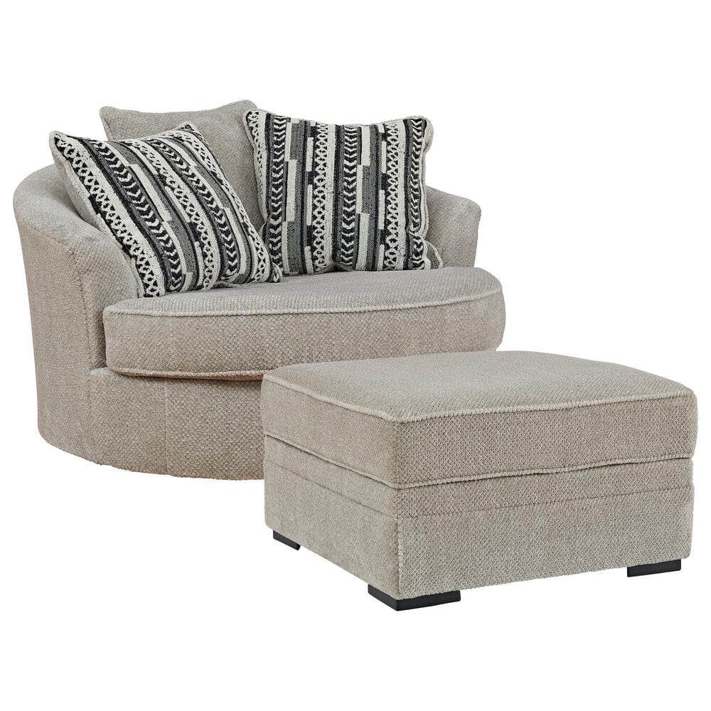 Ashley Calnita Oversized Swivel Accent Chair with Ottoman in Sisal, , large