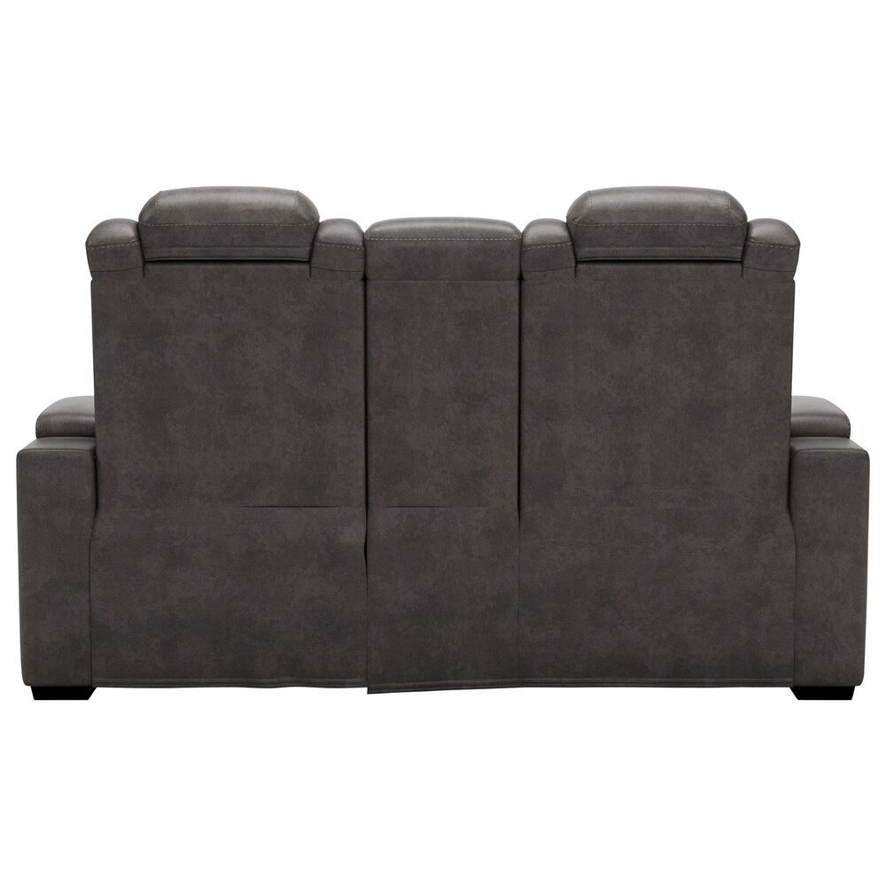 Signature Design by Ashley HyllMont Power Recliner Console Loveseat with Power Headrest in Gray, , large