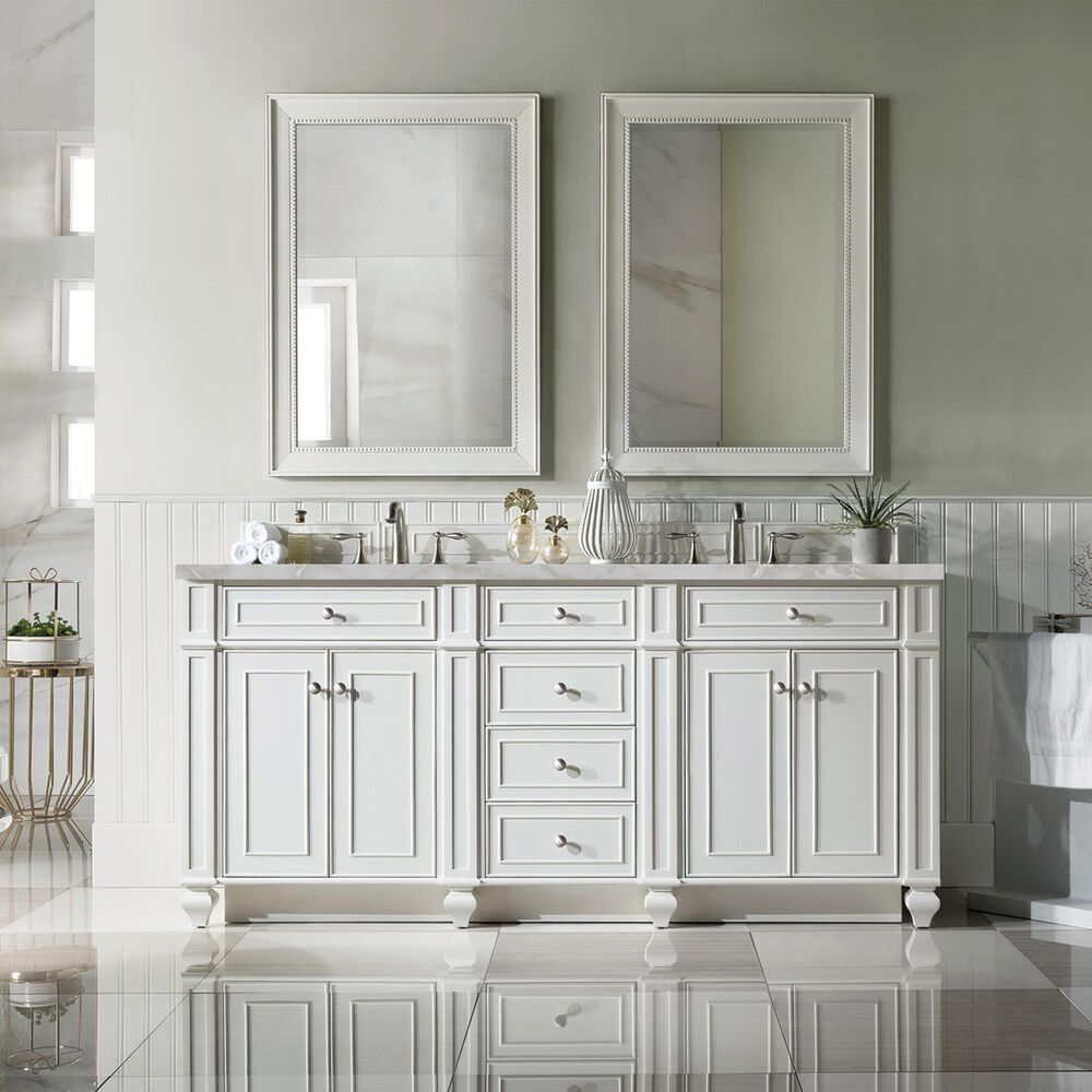 James Martin Vanities Bristol 72&quot; Double Bathroom Vanity in Bright White with 3 cm Victorian Silver Quartz Top and Rectangular Sinks, , large