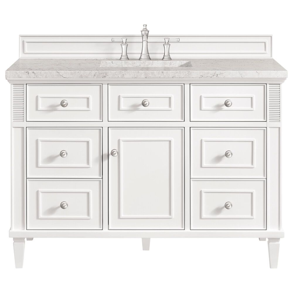 James Martin Vanities Lorelai 48&quot; Single Vanity in Bright White with 3 cm Eternal Jasmine Pearl Quartz Top, , large