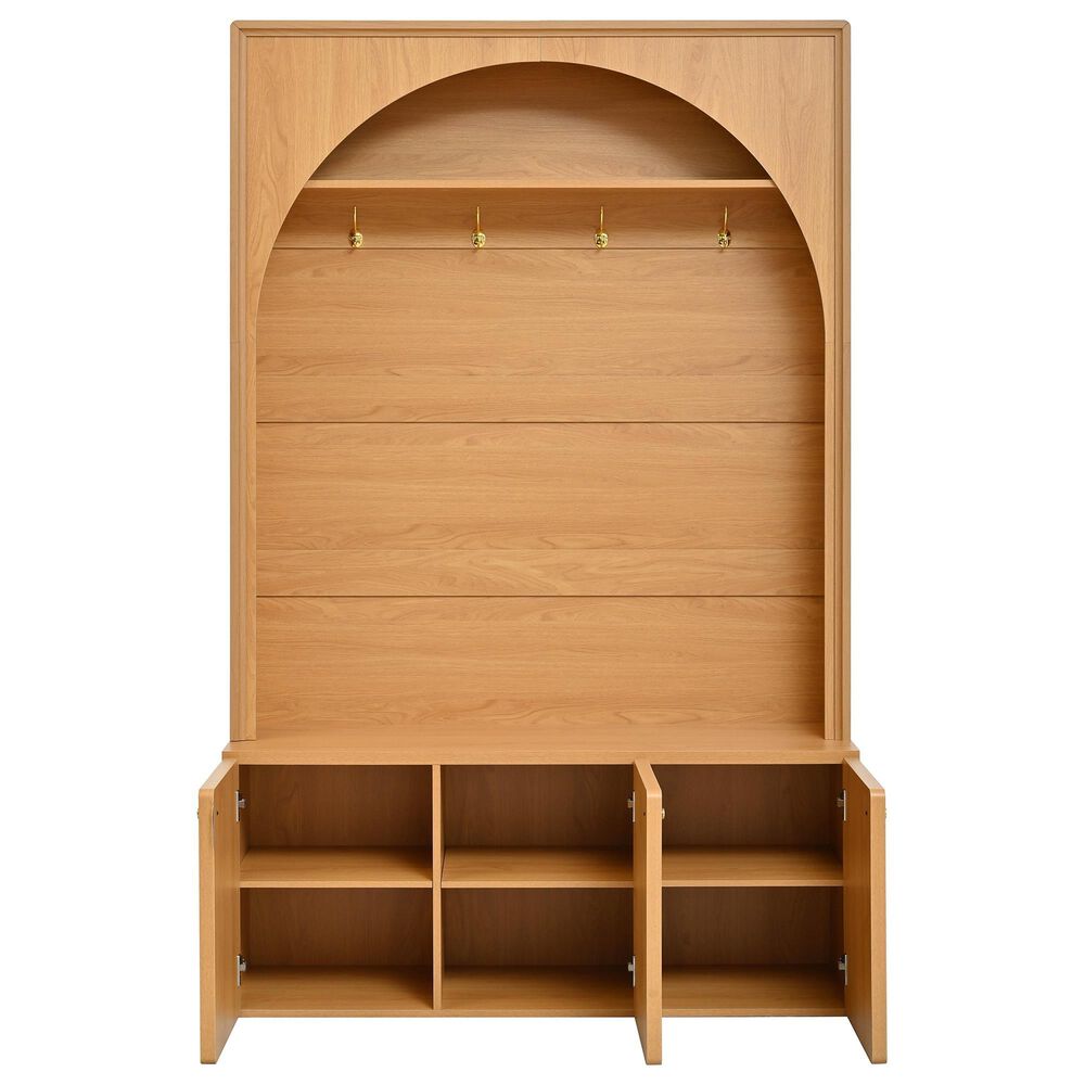 HOMLUX 4-Hook Hall Tree with Entryway Storage Bench in Natural, , large