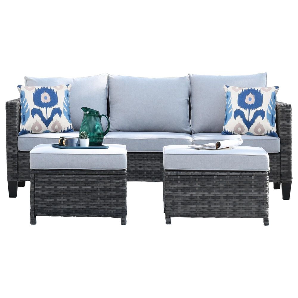 HOMLUX 3-Piece Modular Outdoor Sofa Set with Two Ottomans in Gray, , large