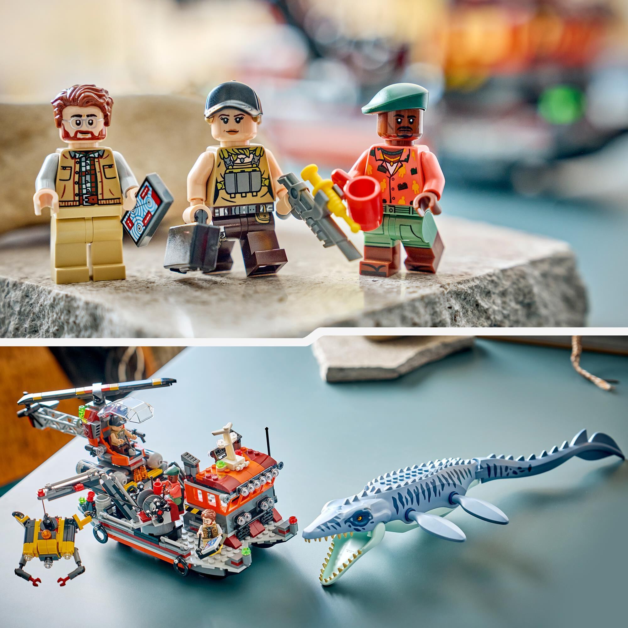 LEGO Jurassic World Mosasaurus Dinosaur Boat Attack Building Set