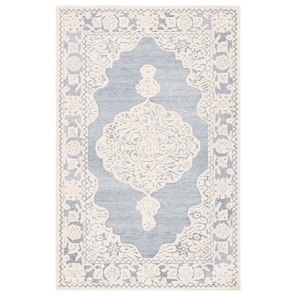 Safavieh Micro-Loop Bohemian 5" x 8" Light Blue and Ivory Area Rug, , large