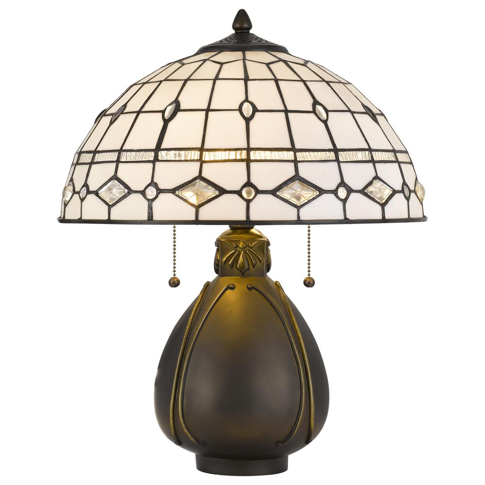 Cal Lighting Tiffany Table Lamp with White and Clear Shade in Dark Bronze, , large