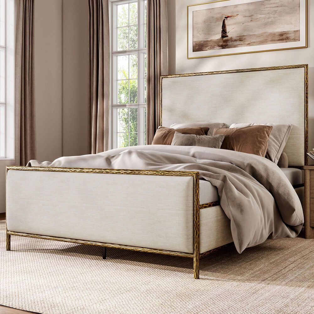 Furniture of America Lalia Queen Upholstered Panel Bed with Padded Headboard in Matte Gold, , large