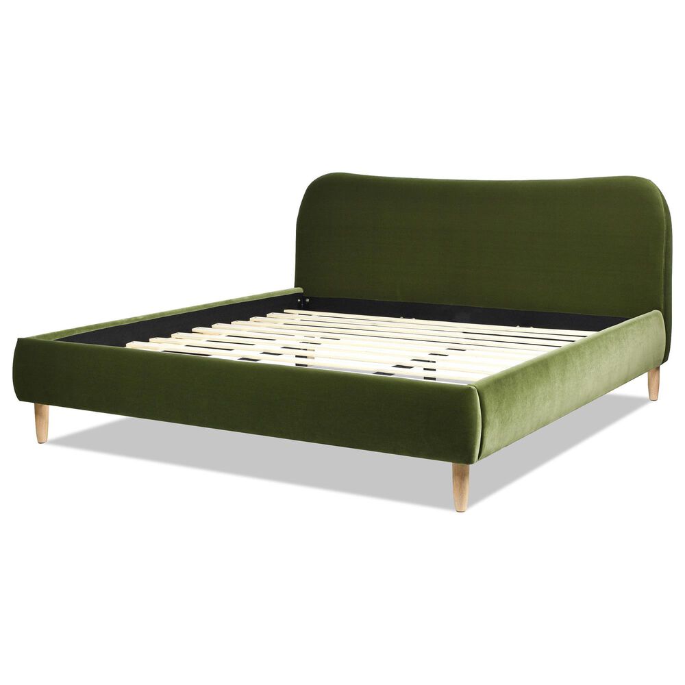Jennifer Taylor Home Roman Queen Platform Bed with Olive Green Upholstered in Natural Whitewashed, , large