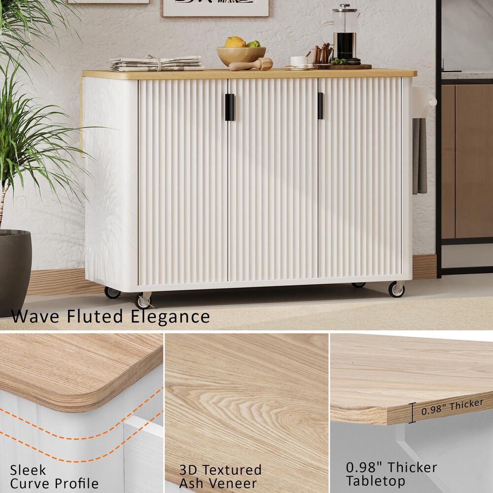 HOMLUX 51" Kitchen Island with Drop Leaf in White Ash, , large