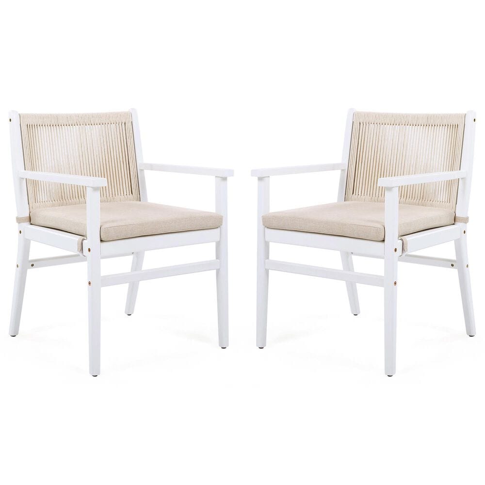 Hearth and Haven Outdoor Dining Chair with Rope Design Back and White Frame in Beige (Set of 2), , large