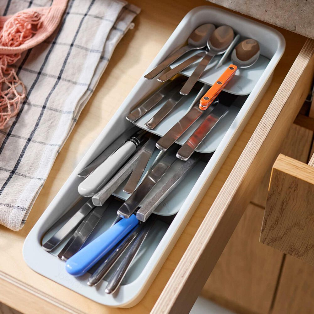 Joseph Joseph DrawerStore Compact Tiered Cutlery Organiser in Stone, , large