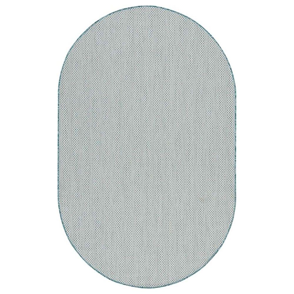 Nourison Courtyard Ivory and Aqua 5&#39; x 8&#39; Oval Indoor/Outdoor Area Rug, , large