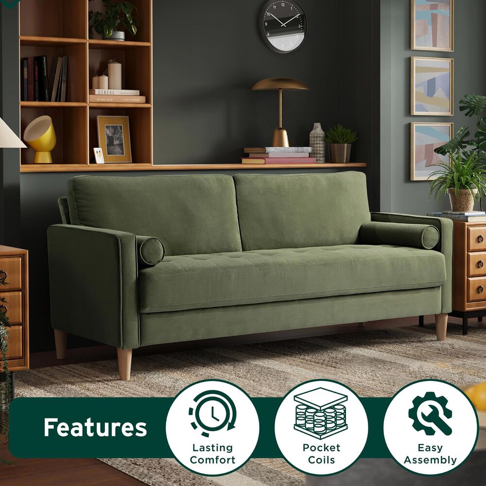 Lifestyle Solutions Langford Stationary Velvet Sofa in Olive, , large