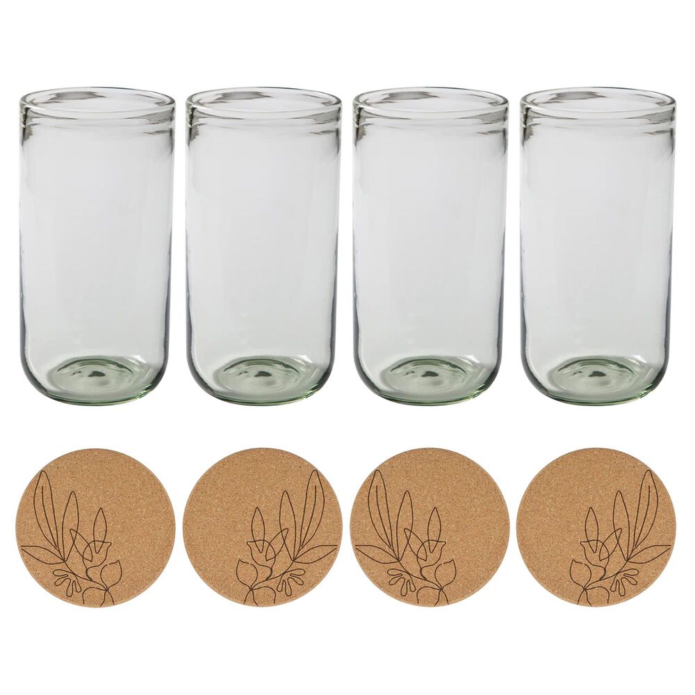Gibson Home Sayulita Spring 8-Piece Hand Made 21 oz. Jadeite Colored Glass Tumbler Set with Coasters, , large