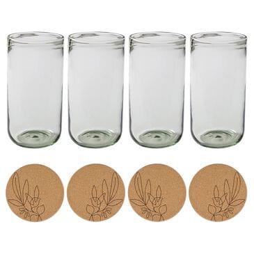Gibson Home Sayulita Spring 8-Piece Hand Made 21 oz. Jadeite Colored Glass Tumbler Set with Coasters, , large