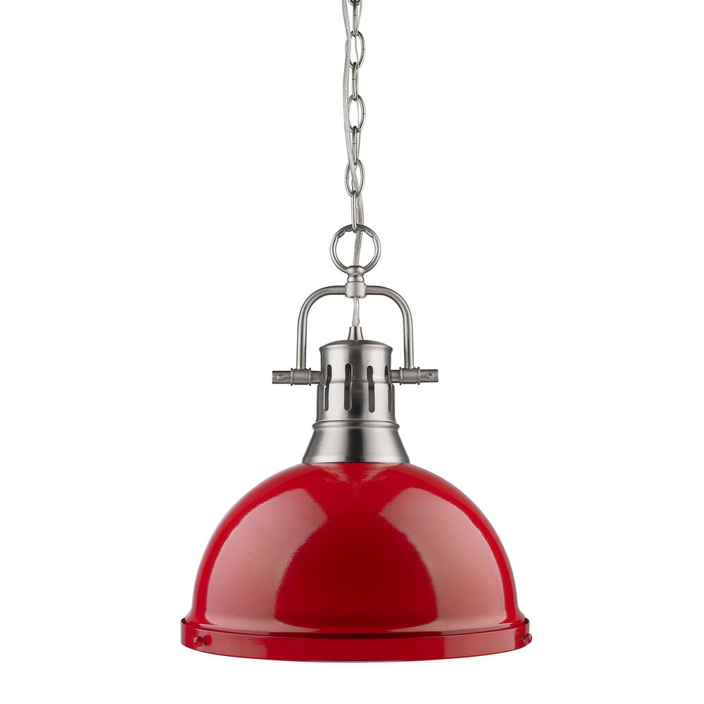 Golden Lighting Duncan 1-Light Pendant with Chain and Red Shade in Pewter, , large