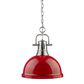 Golden Lighting Duncan 1-Light Pendant with Chain and Red Shade in Pewter, , large