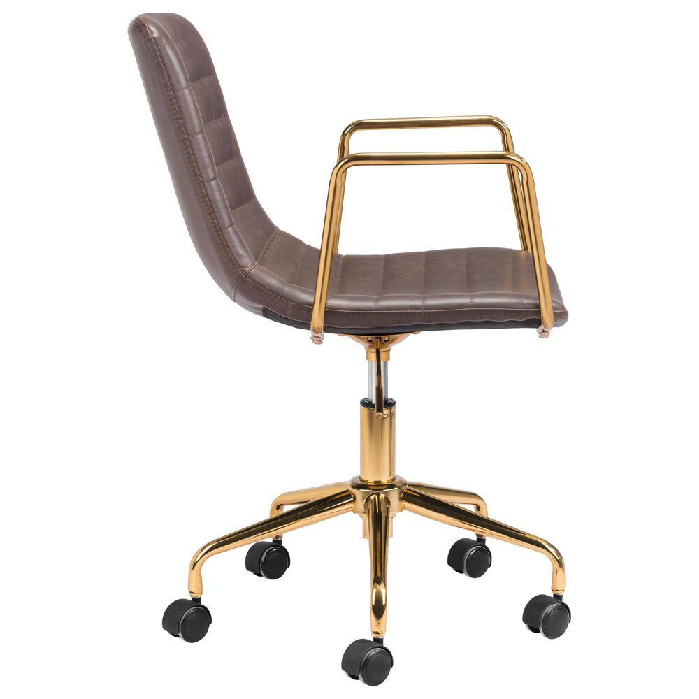 Zuo Modern Eric Office Chair in Brown and Gold, , large