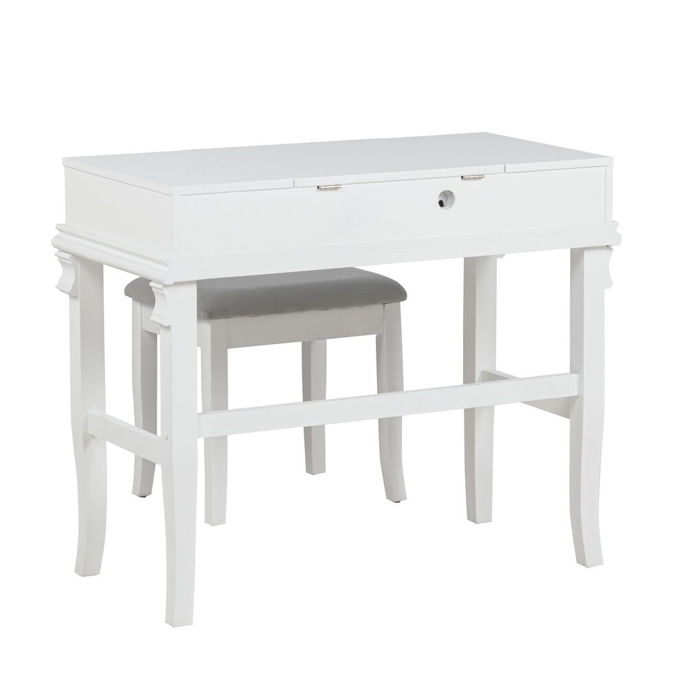 Linon Home Decor Angela Vanity with Stool in White, , large