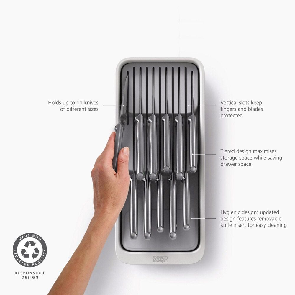 Joseph Joseph DrawerStore 2-Tier Compact Knife Organiser in Stone, , large