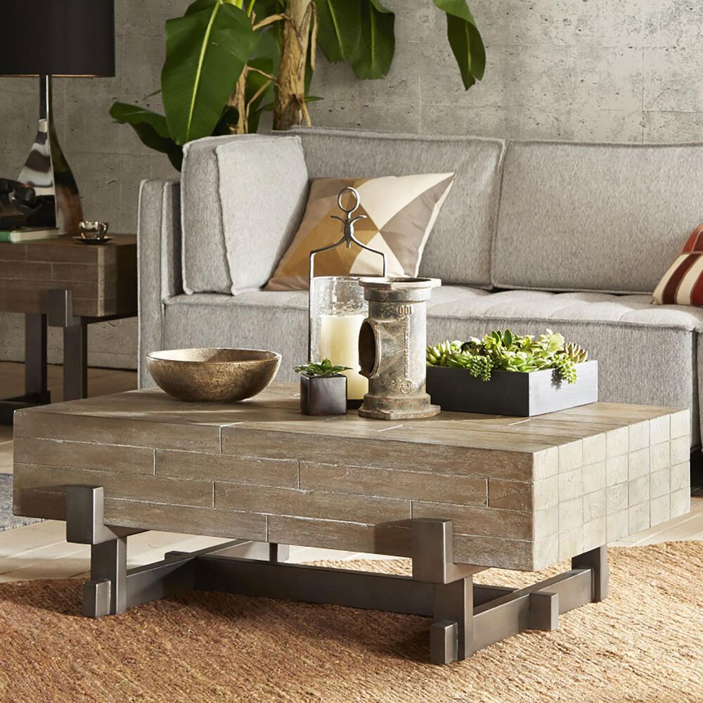 Hampton Park Timber Coffee Table in Reclaimed Brown/ Gun Metal, , large